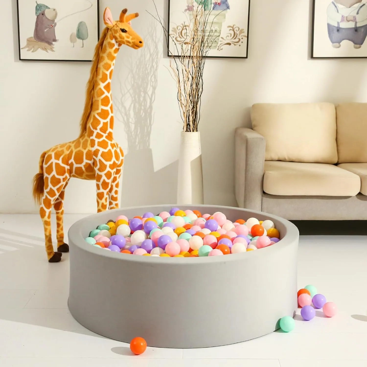 GOGOSO Cream Ball Pit Balls 100 Balls, 2.2 Inch Ball Pool Balls for Baby Fun Toys, Different Shaped for Toddler Ball Pit, Boys Girl Kids Birthday, Tent,Slides