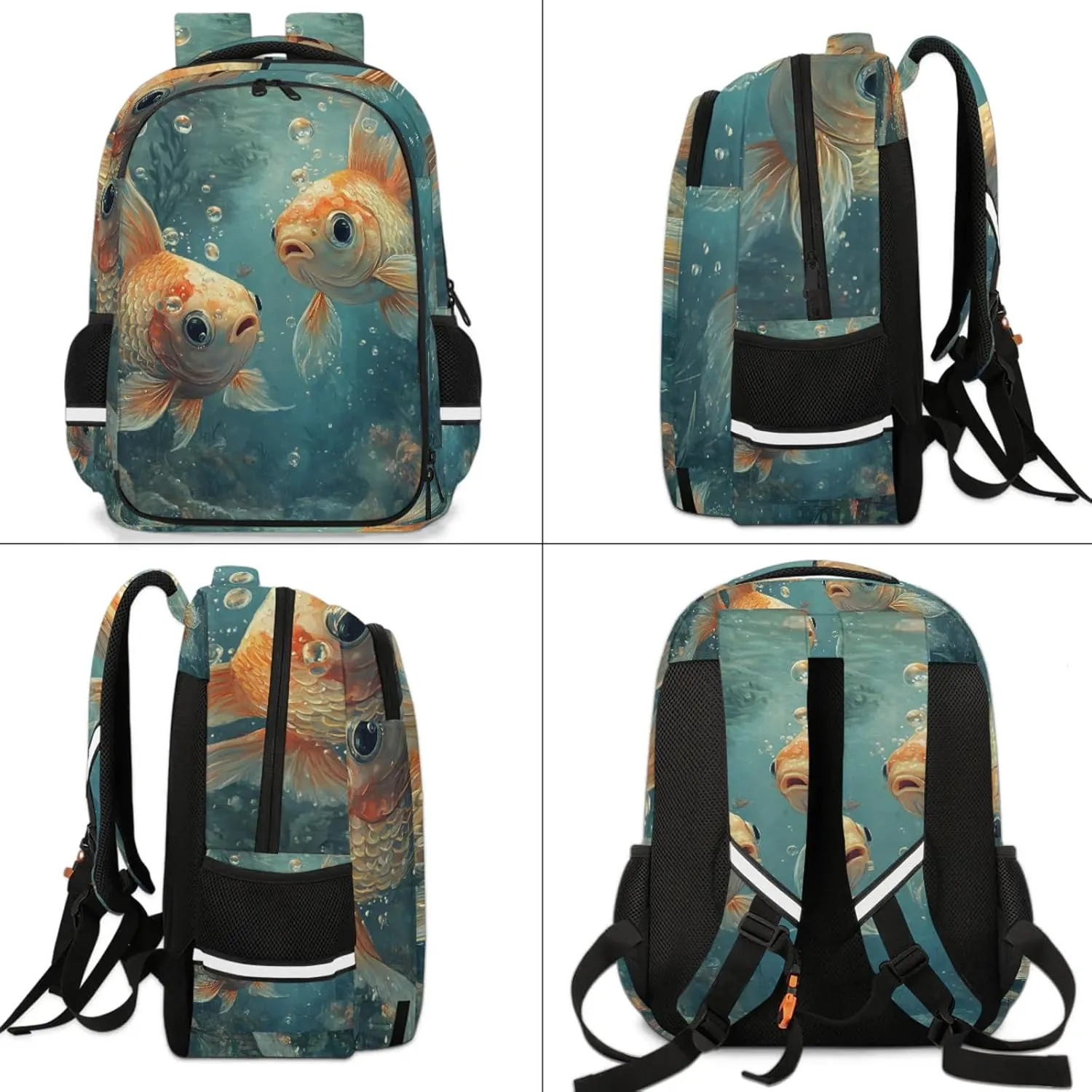 Gold fish Travel Backpack Ocean Fishes Animal Waterproof Laptop Shoulder Bag with Adjustable Strap Casual Hiking Gym Travel Daypack