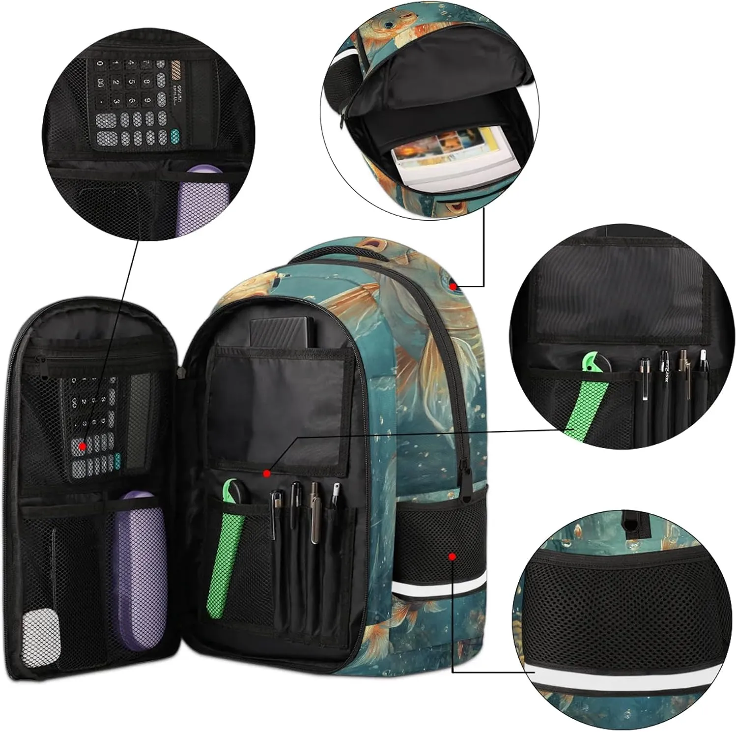 Gold fish Travel Backpack Ocean Fishes Animal Waterproof Laptop Shoulder Bag with Adjustable Strap Casual Hiking Gym Travel Daypack