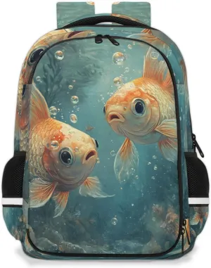 Gold fish Travel Backpack Ocean Fishes Animal Waterproof Laptop Shoulder Bag with Adjustable Strap Casual Hiking Gym Travel Daypack