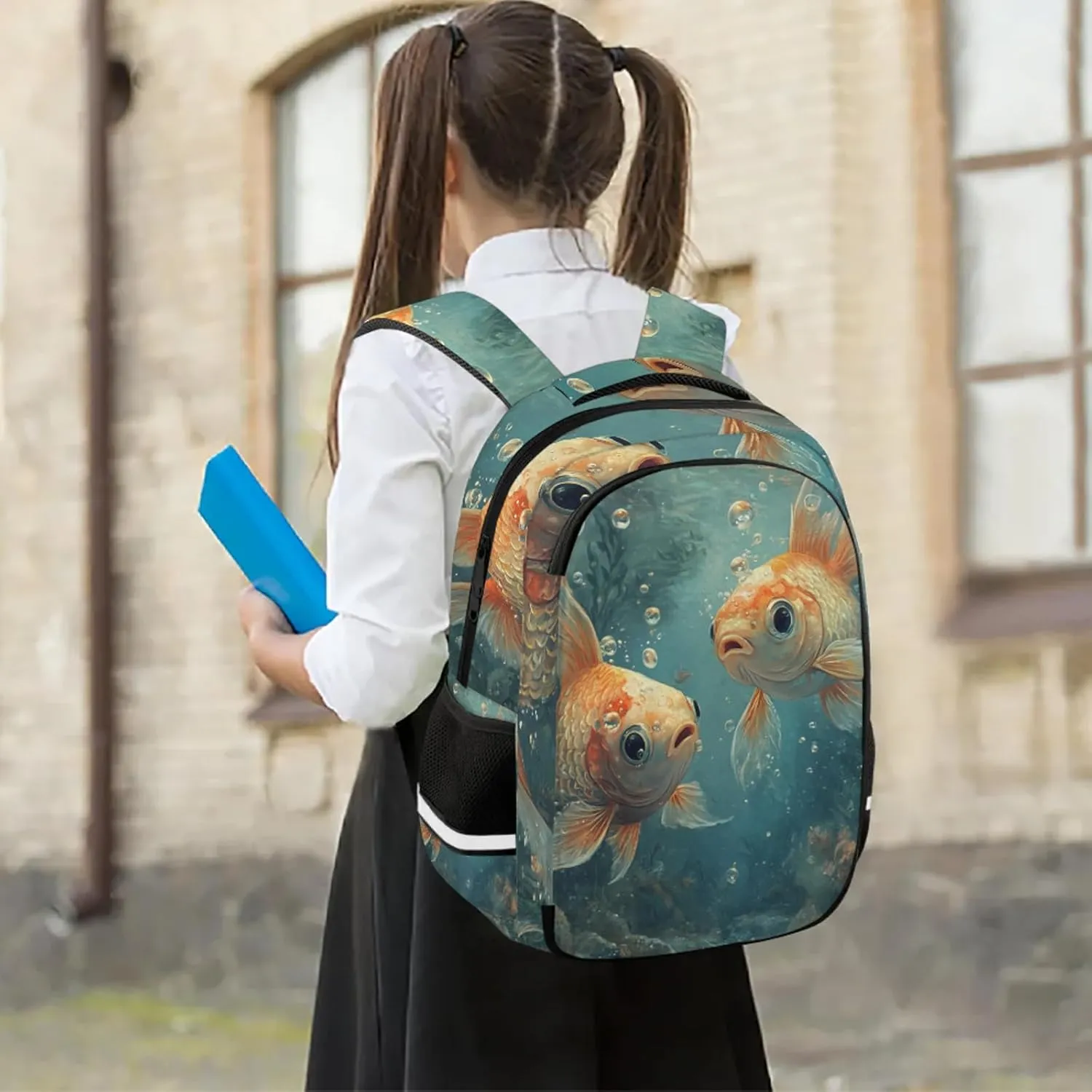 Gold fish Travel Backpack Ocean Fishes Animal Waterproof Laptop Shoulder Bag with Adjustable Strap Casual Hiking Gym Travel Daypack