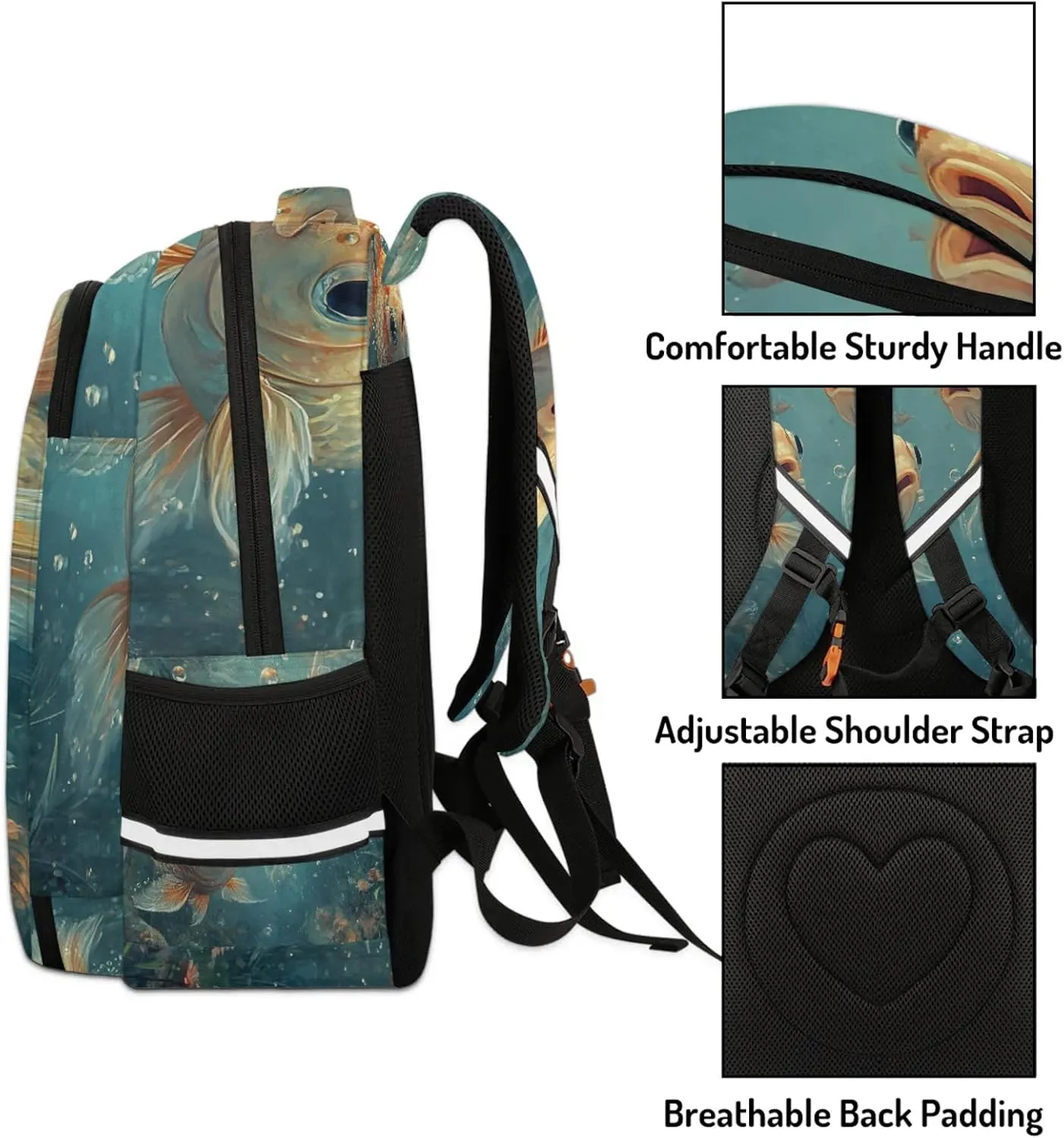 Gold fish Travel Backpack Ocean Fishes Animal Waterproof Laptop Shoulder Bag with Adjustable Strap Casual Hiking Gym Travel Daypack