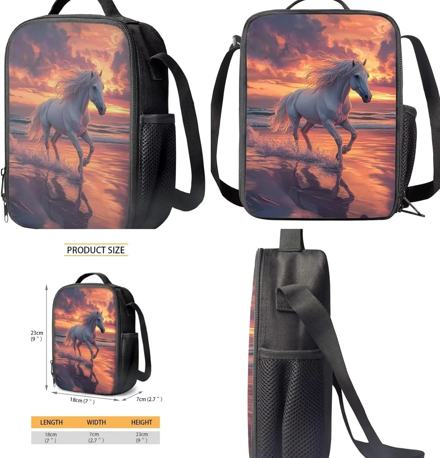 Gomyblomy Beach Horse Backpack for Girls 10-12 12-14 Large Capacity Bookbag for Girls with Lunch Box Pencil Case Water Bottle Sleeve 4 in1 Set for Elementary Middle School Bags for Teens