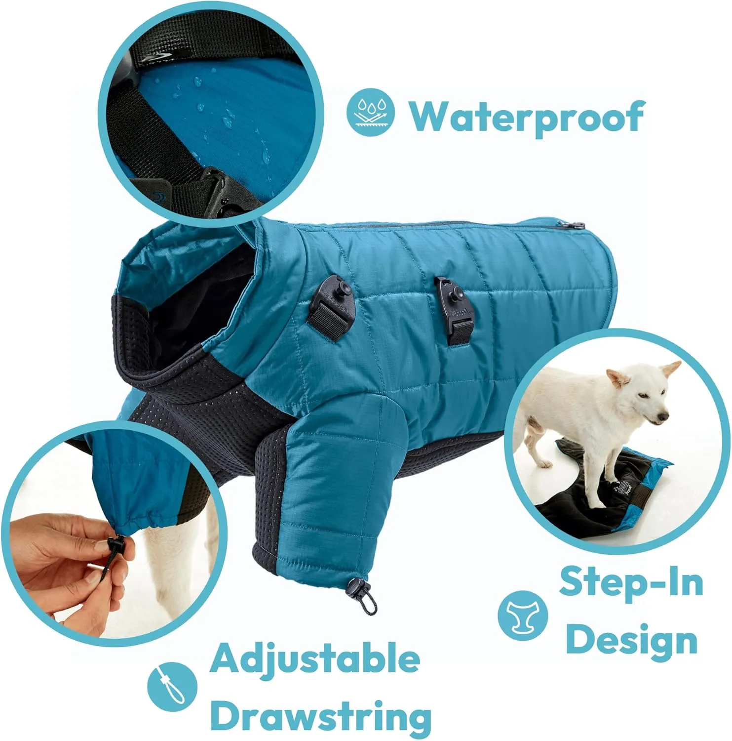 Gooby Alpine Explorer - Celestial, Small - Waterproof Jacket with Cross Lock Converter for Small Dog and Medium Dog