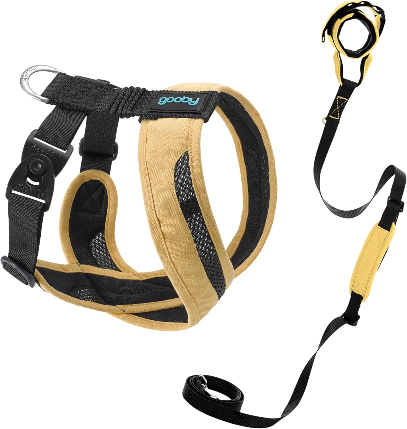 Gooby Comfort X One Harness and Wristband Surfer Leash with Traffic Handle Set-Miami Yellow, X-Large, 6 FT-Escape Free and Choke Free Shock Absorbing Harness and Handsfree Leash with Dual Handle