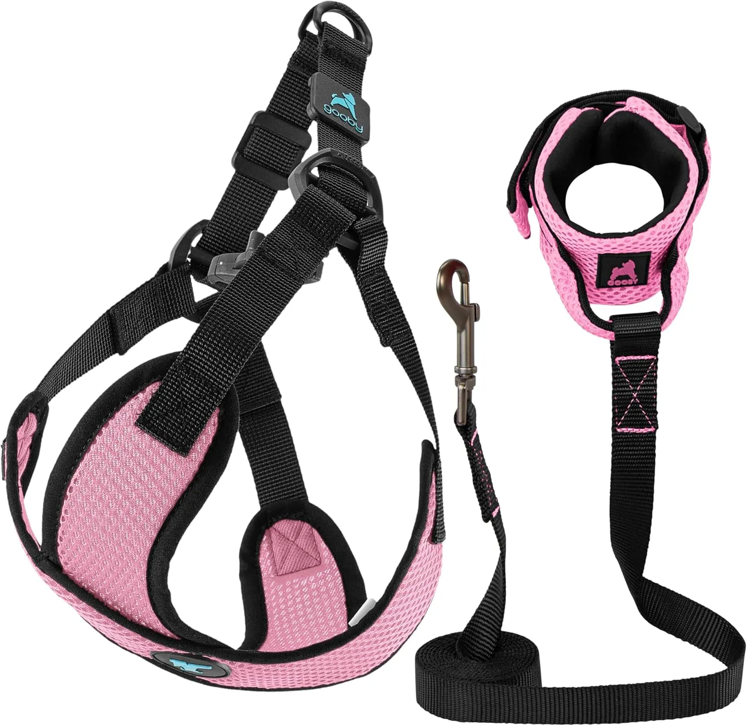 Gooby Comfort X Step-In Lite Harness & Mesh Wristband Surfer Leash Set - Pink, Large, 6 FT - Choke & Escape Free Harness with Breathable Mesh & Handsfree Leash for Small & Medium Dogs