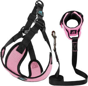 Gooby Comfort X Step-In Lite Harness & Mesh Wristband Surfer Leash Set - Pink, Large, 6 FT - Choke & Escape Free Harness with Breathable Mesh & Handsfree Leash for Small & Medium Dogs