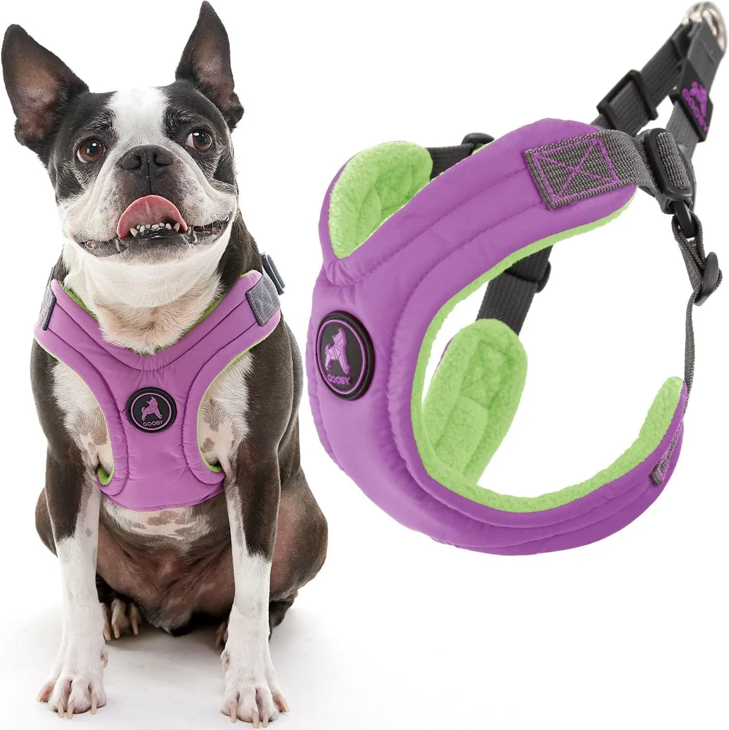Gooby Escape Free Memory Foam Harness - Purple, Large - No Pull Step-in Small Dog Harness with Four Point Adjustment - Perfect on The Go Dog Harness for Medium Dogs No Pull and Small Dogs