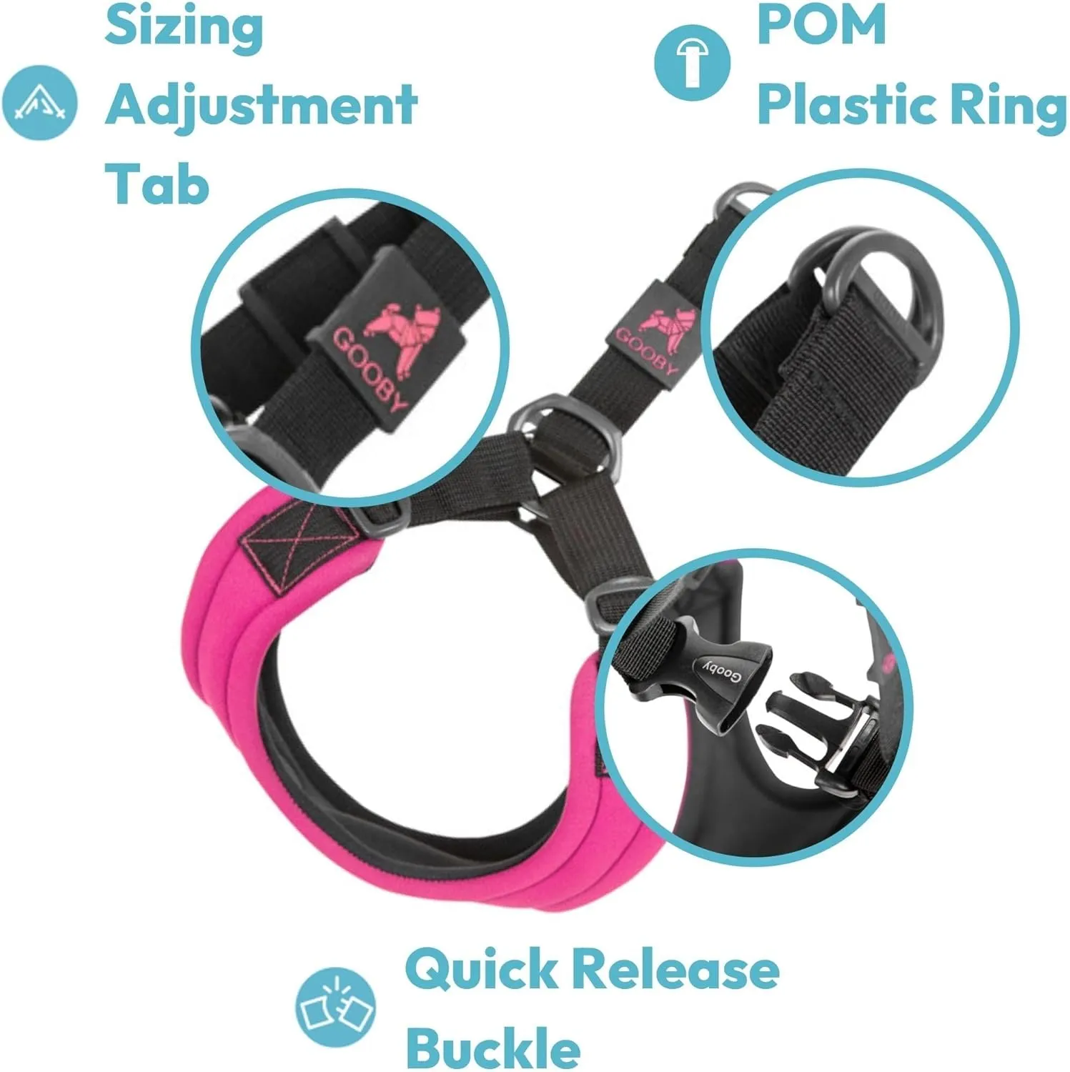 Gooby Escape Free Sport Harness - Pink, Medium - No Choke Step-in Patented Neoprene Small Dog Harness with Four-Point Adjustment - Perfect on The Go Dog Harness for Medium Dogs No Pull and Small Dogs