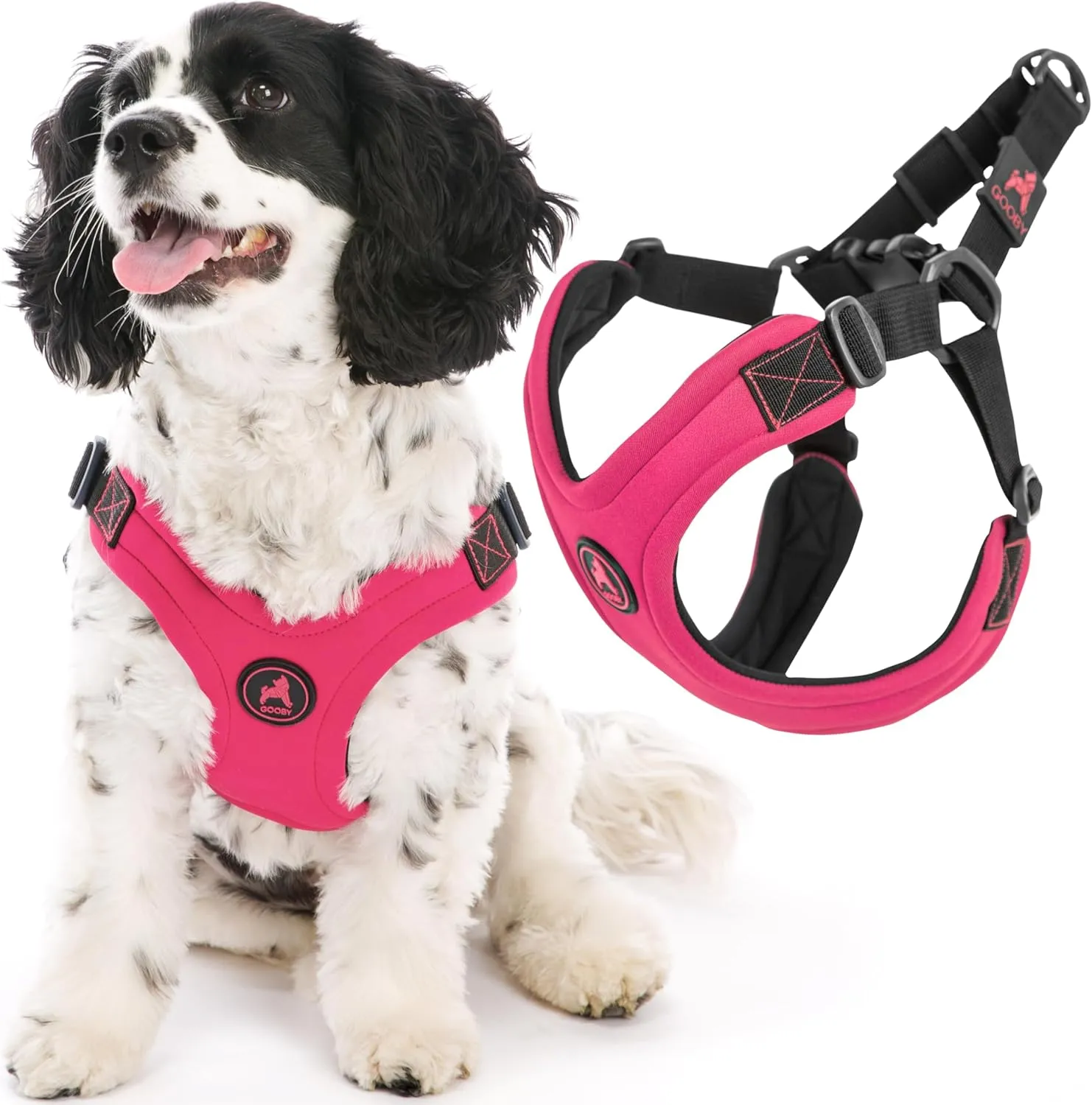 Gooby Escape Free Sport Harness - Pink, Medium - No Choke Step-in Patented Neoprene Small Dog Harness with Four-Point Adjustment - Perfect on The Go Dog Harness for Medium Dogs No Pull and Small Dogs