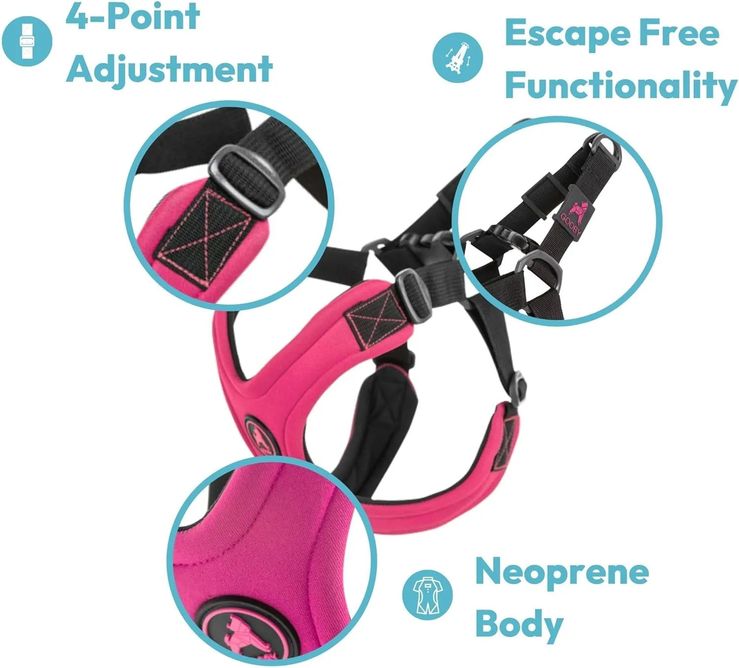 Gooby Escape Free Sport Harness - Pink, Medium - No Choke Step-in Patented Neoprene Small Dog Harness with Four-Point Adjustment - Perfect on The Go Dog Harness for Medium Dogs No Pull and Small Dogs