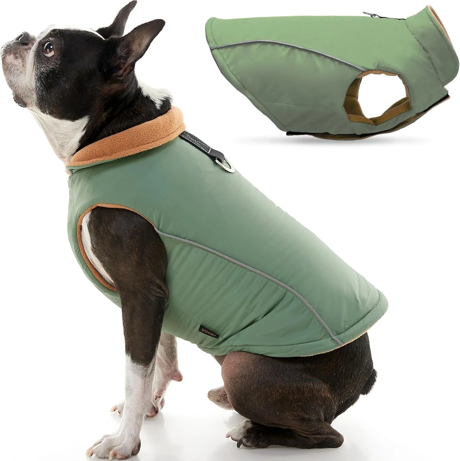 Gooby - Sports Vest, Fleece Lined Small Dog Cold Weather Jacket Coat Sweater with Reflective Lining, Green, Small