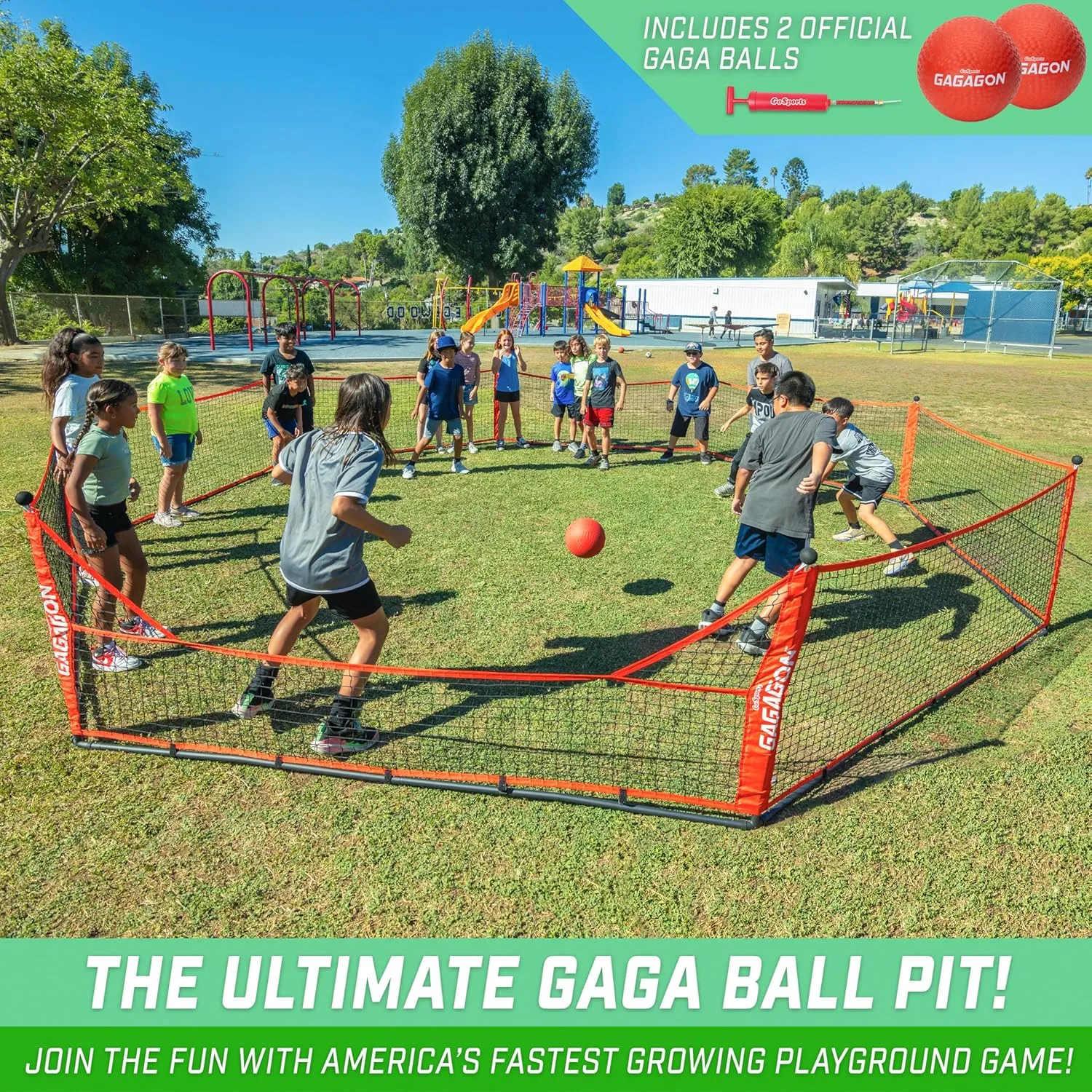 GoSports Gaga Ball Pit – 10 ft, 15 ft or 20 ft Portable Indoor/Outdoor Gagagon Pit for School, Camp or Home Use