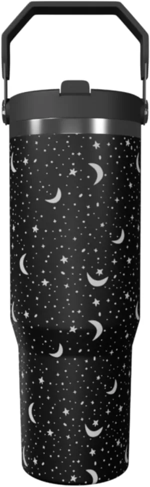 goth water bottle with handle gothic tumbler with lid and straw halloween insulated tumbler witch travel mug (star moon, 30oz)