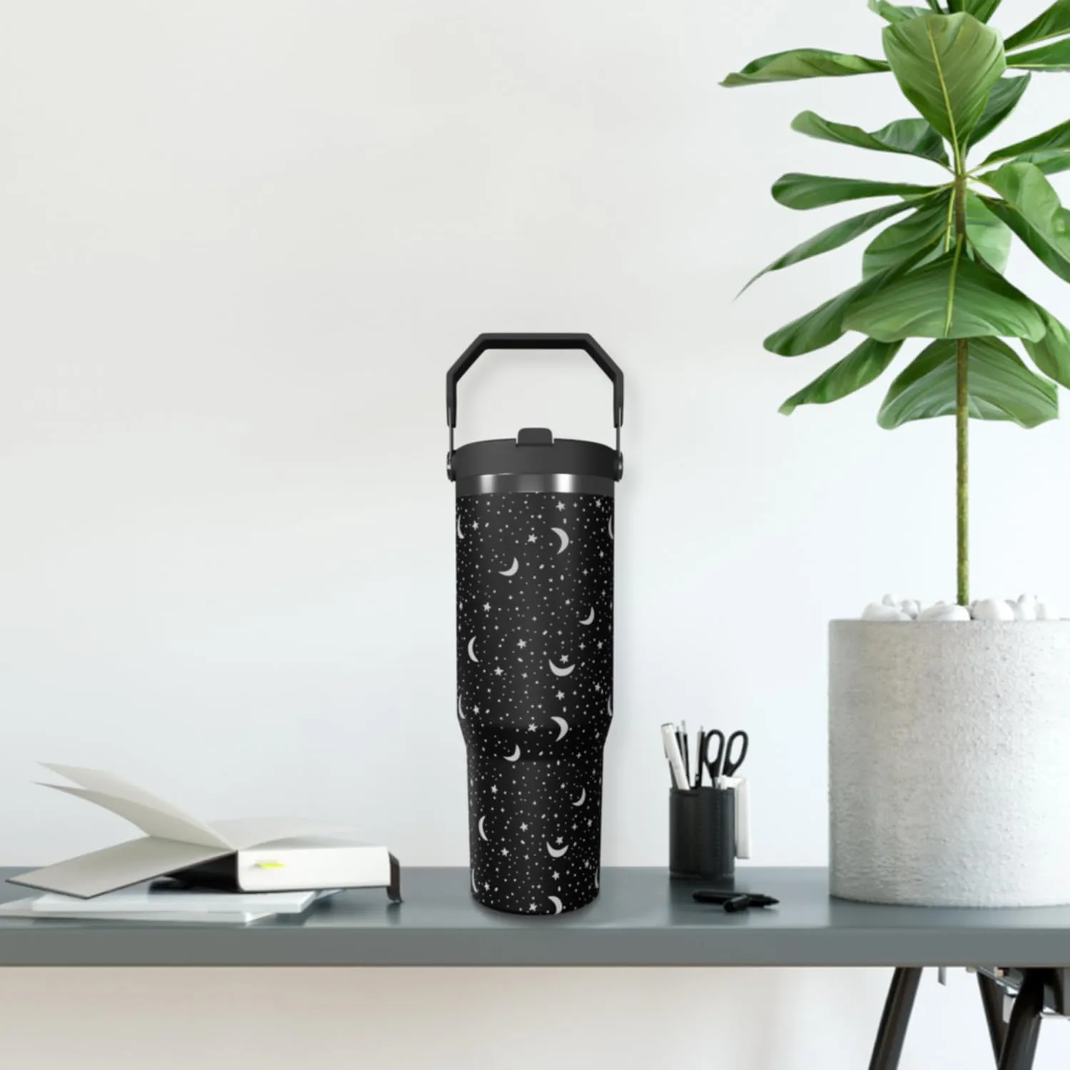goth water bottle with handle gothic tumbler with lid and straw halloween insulated tumbler witch travel mug (star moon, 30oz)