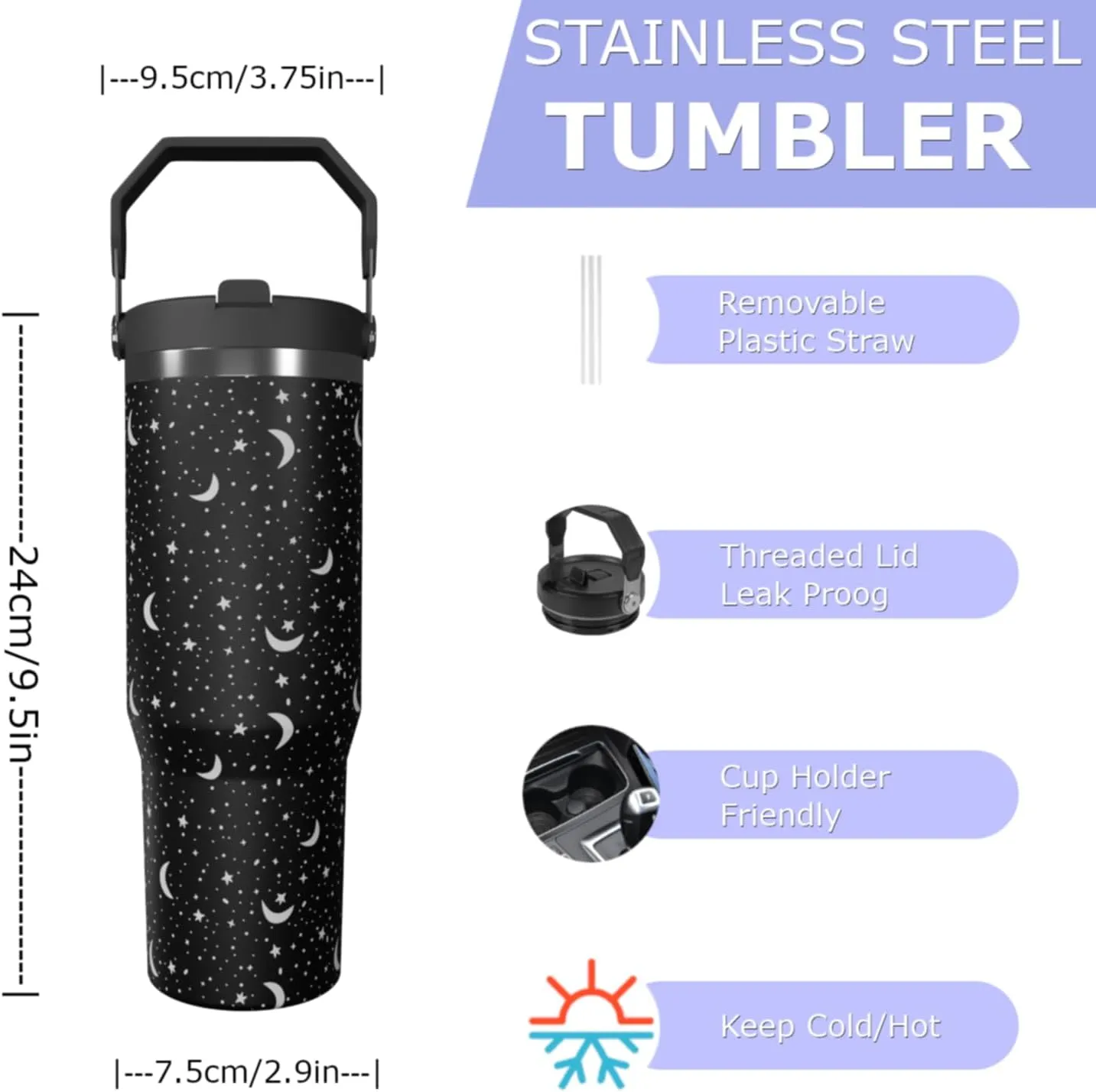 goth water bottle with handle gothic tumbler with lid and straw halloween insulated tumbler witch travel mug (star moon, 30oz)