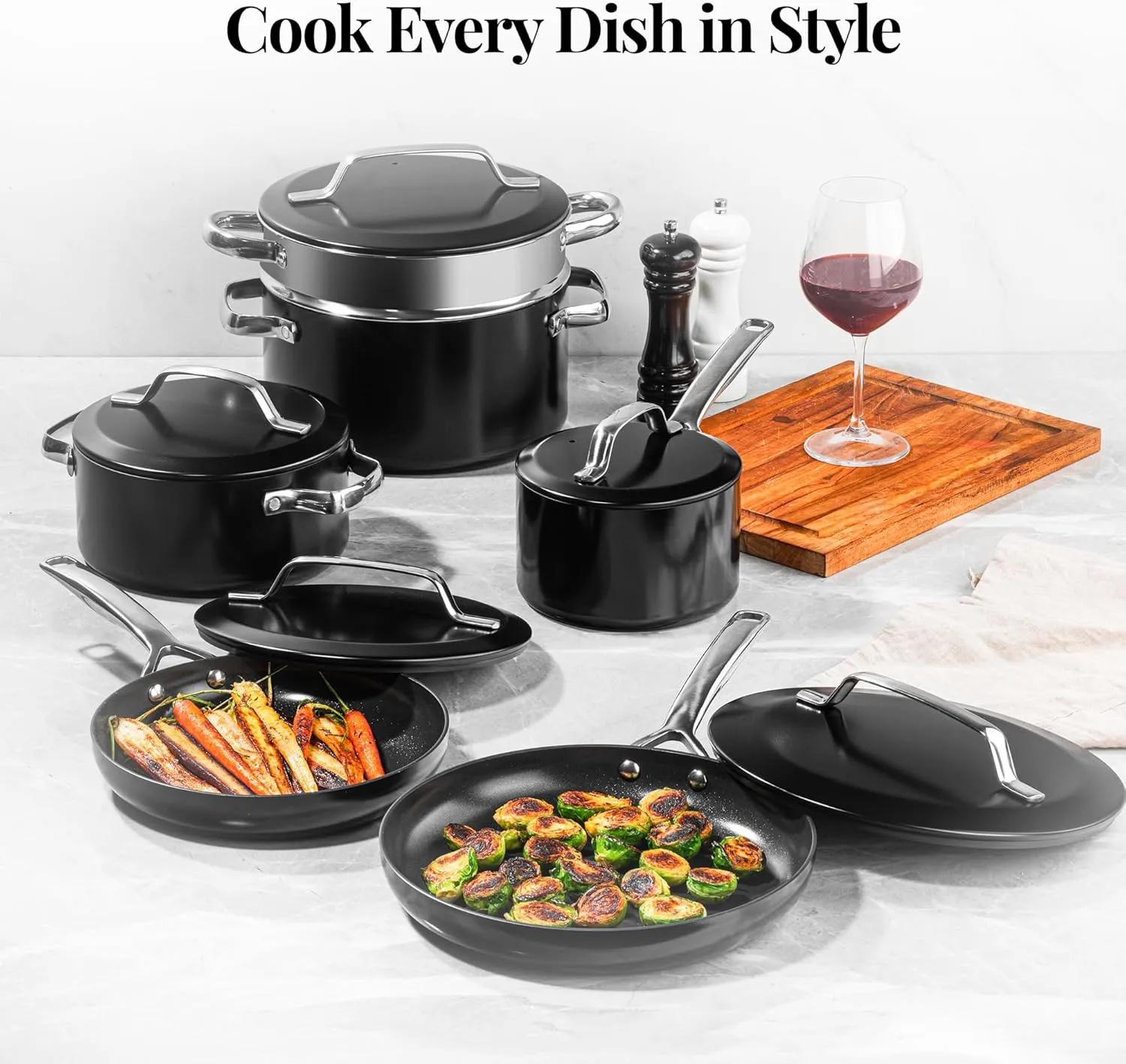 Gotham Steel Modern 11 Pc Ceramic Pots and Pans Set Non Stick, Kitchen Cookware Sets, Non Stick Pots and Pan Set, Ceramic Cookware Set, Pot and Pan Set, Non Toxic Cookware Set, Dishwasher & Oven Safe…