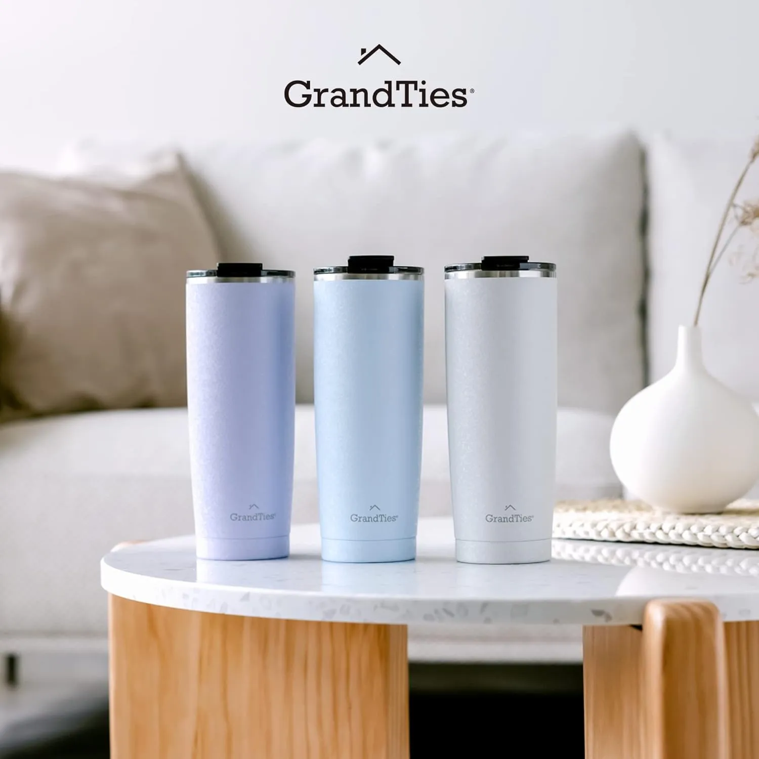 GRANDTIES Insulated Coffee Tumbler Cup w/Tritan Lid | Leak Proof, Reusable, Double Walled Vacuum Stainless Steel Travel Mug | Thermal Cups for Hot and Cold Drinks | 20oz | Glacier Lake, Snowy Texture