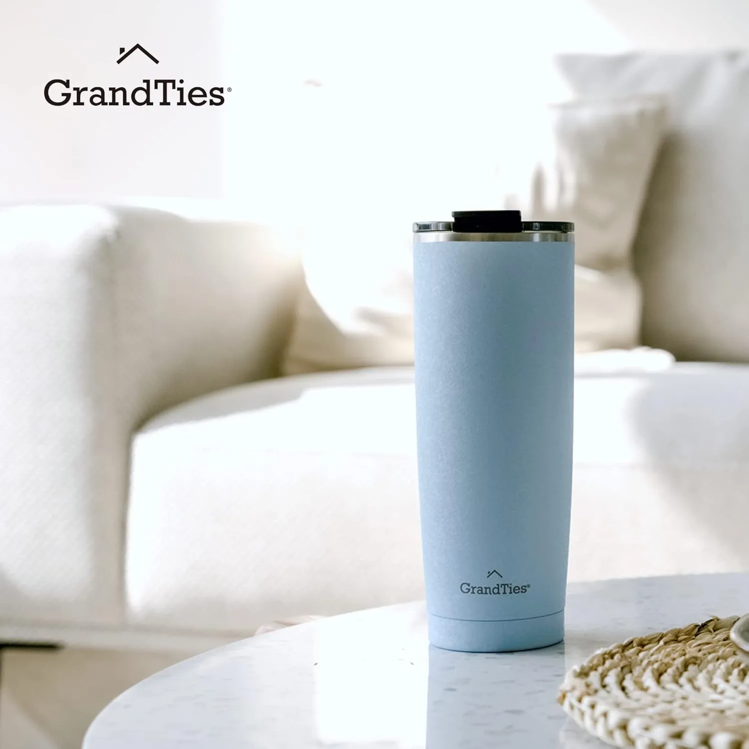 GRANDTIES Insulated Coffee Tumbler Cup w/Tritan Lid | Leak Proof, Reusable, Double Walled Vacuum Stainless Steel Travel Mug | Thermal Cups for Hot and Cold Drinks | 20oz | Glacier Lake, Snowy Texture