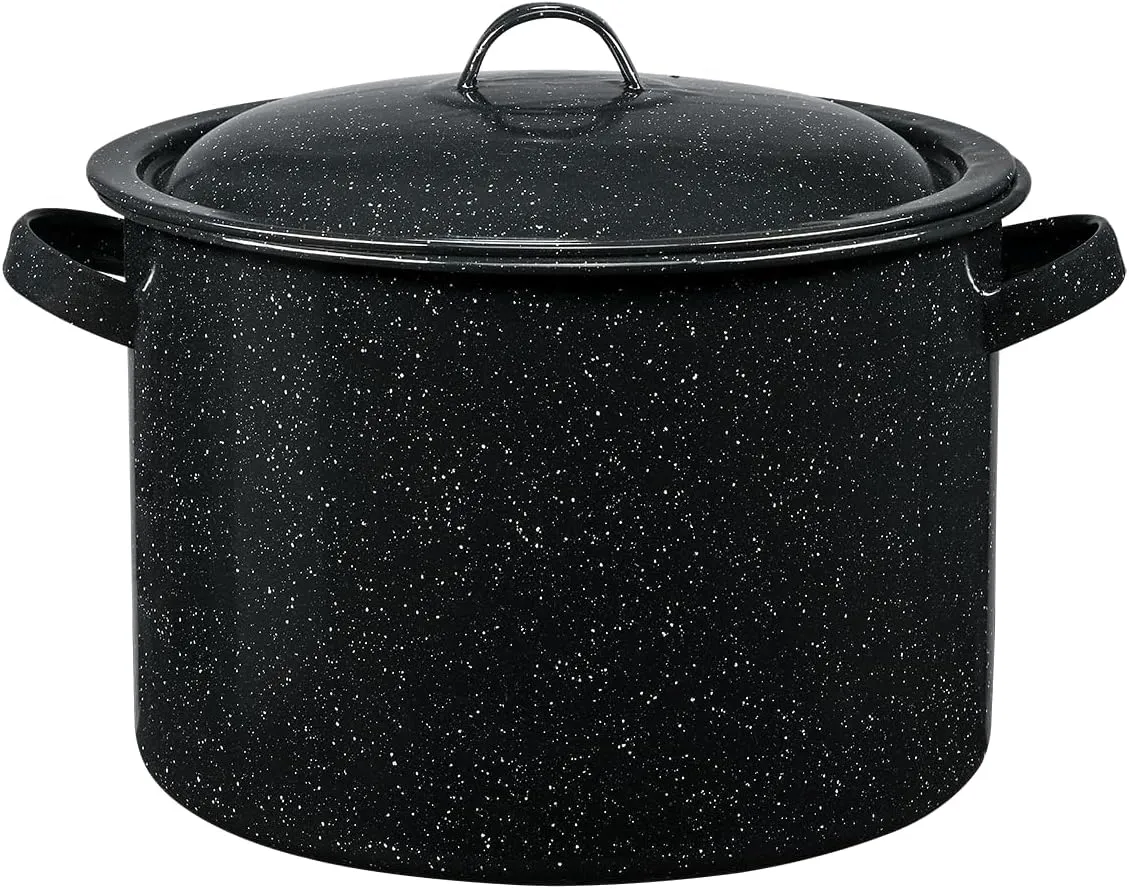 Granite Ware 7.5-Quart Stew Pot with Glass Coating - Chip-Resistant, Non-Porous, Naturally Non-Stick Steel Core Pot for Even Heat Distribution - Great for Stews, Sous Vide Cooking (Speckled Black)