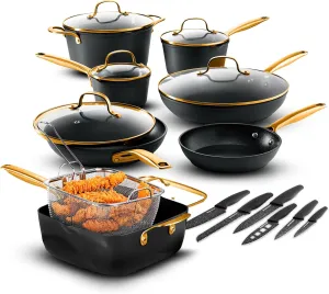 GRANITESTONE 20 Pc Induction Cookware Sets, Kitchen Pots and Pans Set Non Stick, Kitchen Cookware Sets, Nonstick Cookware Set, Non Stick Pots and Pan Set, Hard Anodized, Oven and Dishwasher Safe