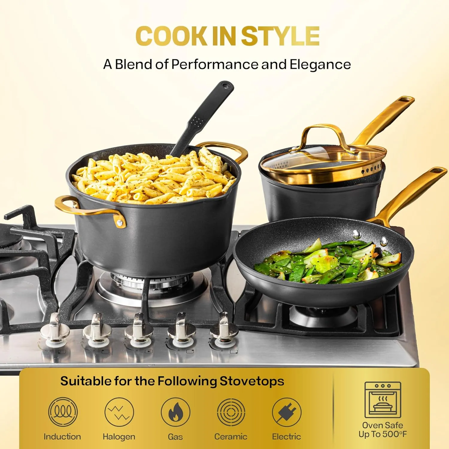 GRANITESTONE 20 Pc Induction Cookware Sets, Kitchen Pots and Pans Set Non Stick, Kitchen Cookware Sets, Nonstick Cookware Set, Non Stick Pots and Pan Set, Hard Anodized, Oven and Dishwasher Safe