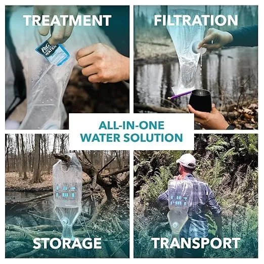 Gravity Water Filter - Portable Water Filtration System and Backpacking Filter for Camping, Hiking and Emergency Treatment - 2.5 Gallon Bag - Hangs Anywhere