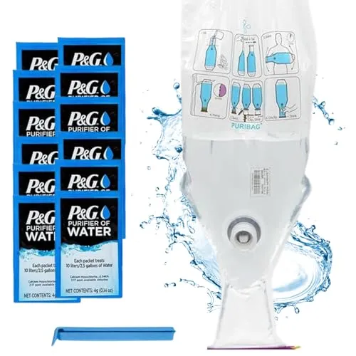 Gravity Water Filter - Portable Water Filtration System and Backpacking Filter for Camping, Hiking and Emergency Treatment - 2.5 Gallon Bag - Hangs Anywhere