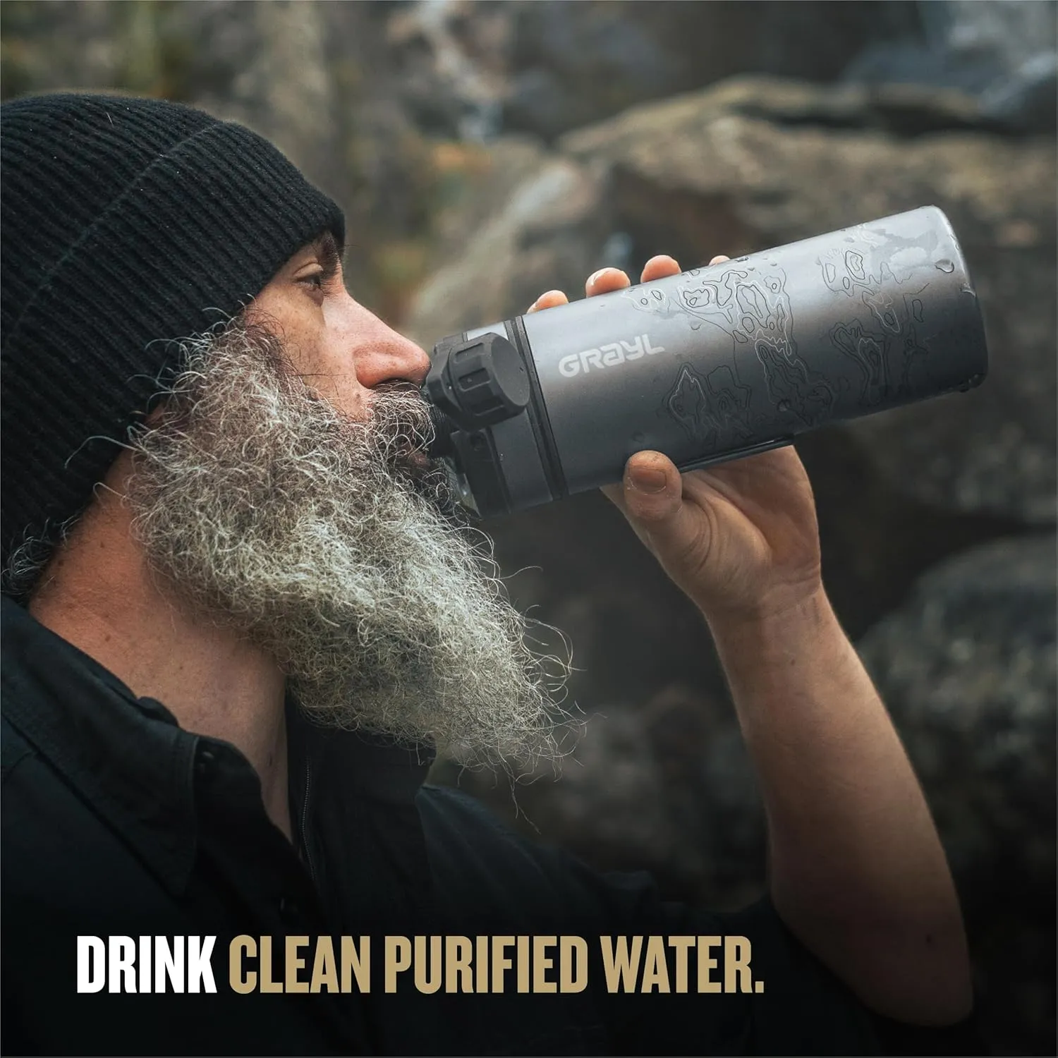 GRAYL GeoPress Titanium 24 oz Water Purifier Bottle - Filter for Hiking, Camping, Survival, Travel (Olive Drab)
