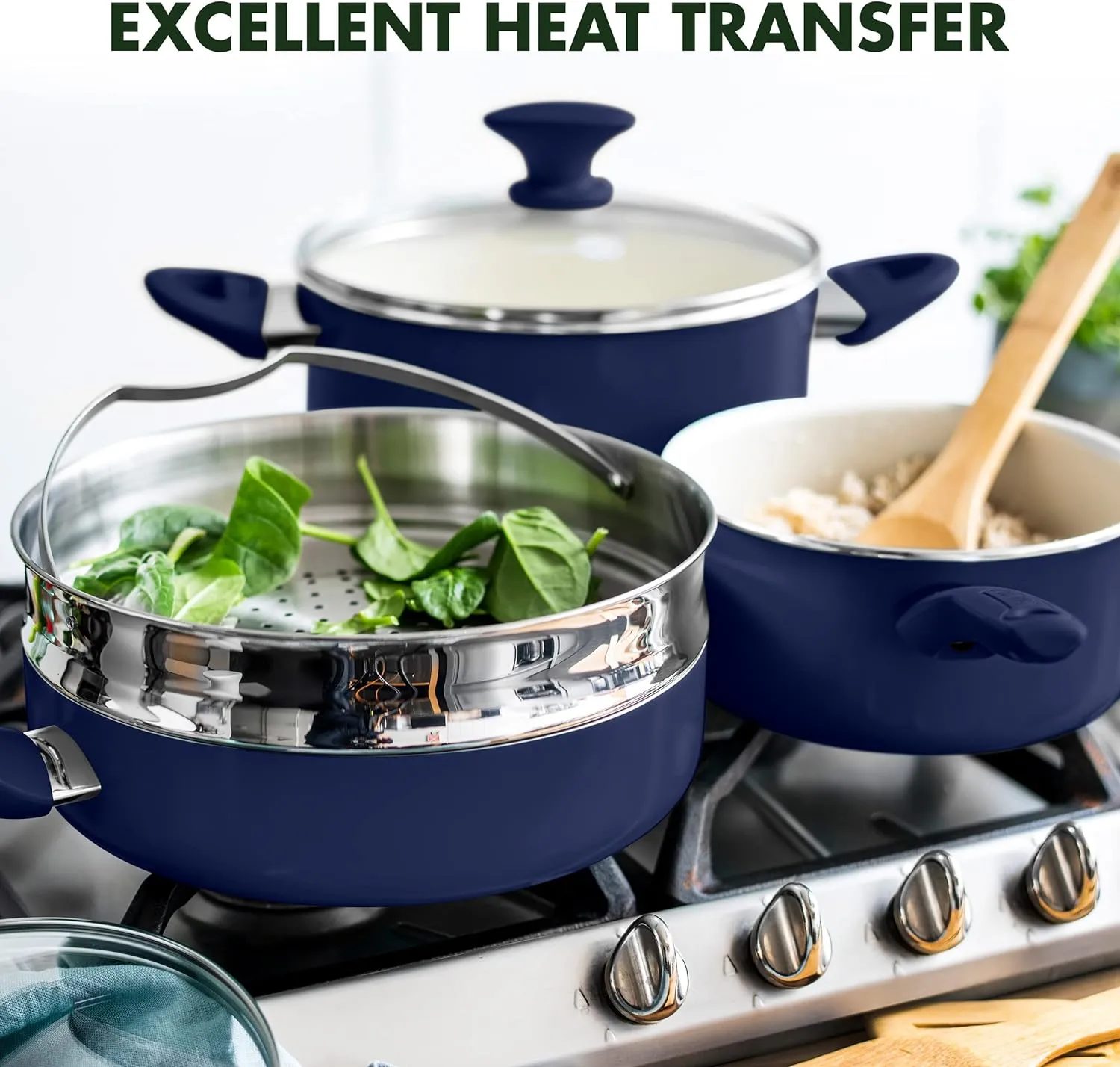 GreenPan Rio 16 Piece Cookware Set, PFOA and PFAS-Free, Healthy Ceramic Nonstick, Dishwasher Safe Easy Clean Durable Performance, Blue