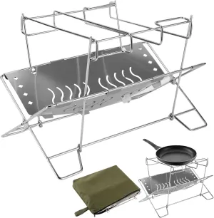 Grill Rack for Outdoor,Stainless Steel Folding Camping Fire Pit Holder | Grilling Supplies, Campfire Organizer Stand for Patio Camping Backyard Barbecue Activities