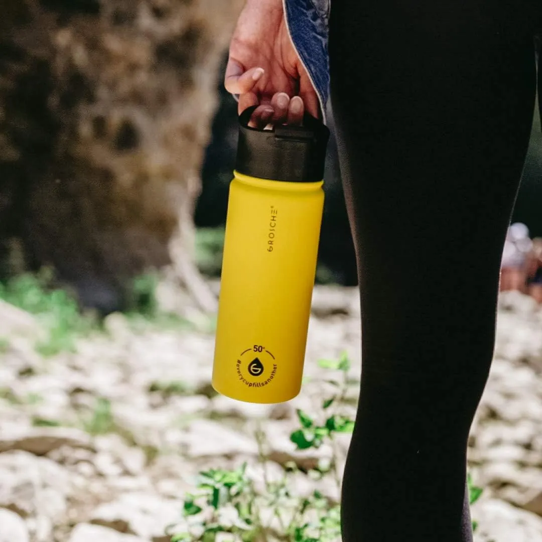 GROSCHE Chicago Stainless Steel Tea Infuser Flask | Beverage Bottle | Hot & Cold Drinks | Loose Leaf Tea Infuser | Travel Convenience Water Bottle | 16 fl oz, Yellow