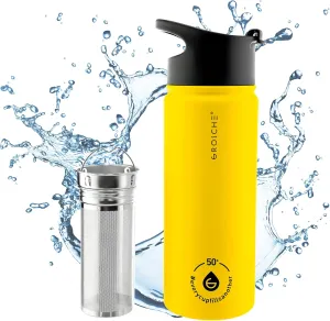 GROSCHE Chicago Stainless Steel Tea Infuser Flask | Beverage Bottle | Hot & Cold Drinks | Loose Leaf Tea Infuser | Travel Convenience Water Bottle | 16 fl oz, Yellow