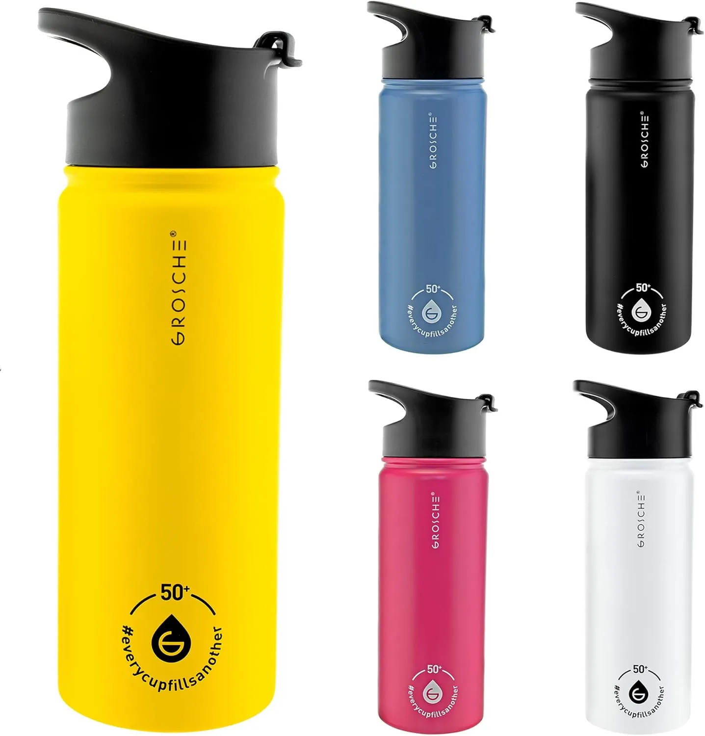 GROSCHE Chicago Stainless Steel Tea Infuser Flask | Beverage Bottle | Hot & Cold Drinks | Loose Leaf Tea Infuser | Travel Convenience Water Bottle | 16 fl oz, Yellow