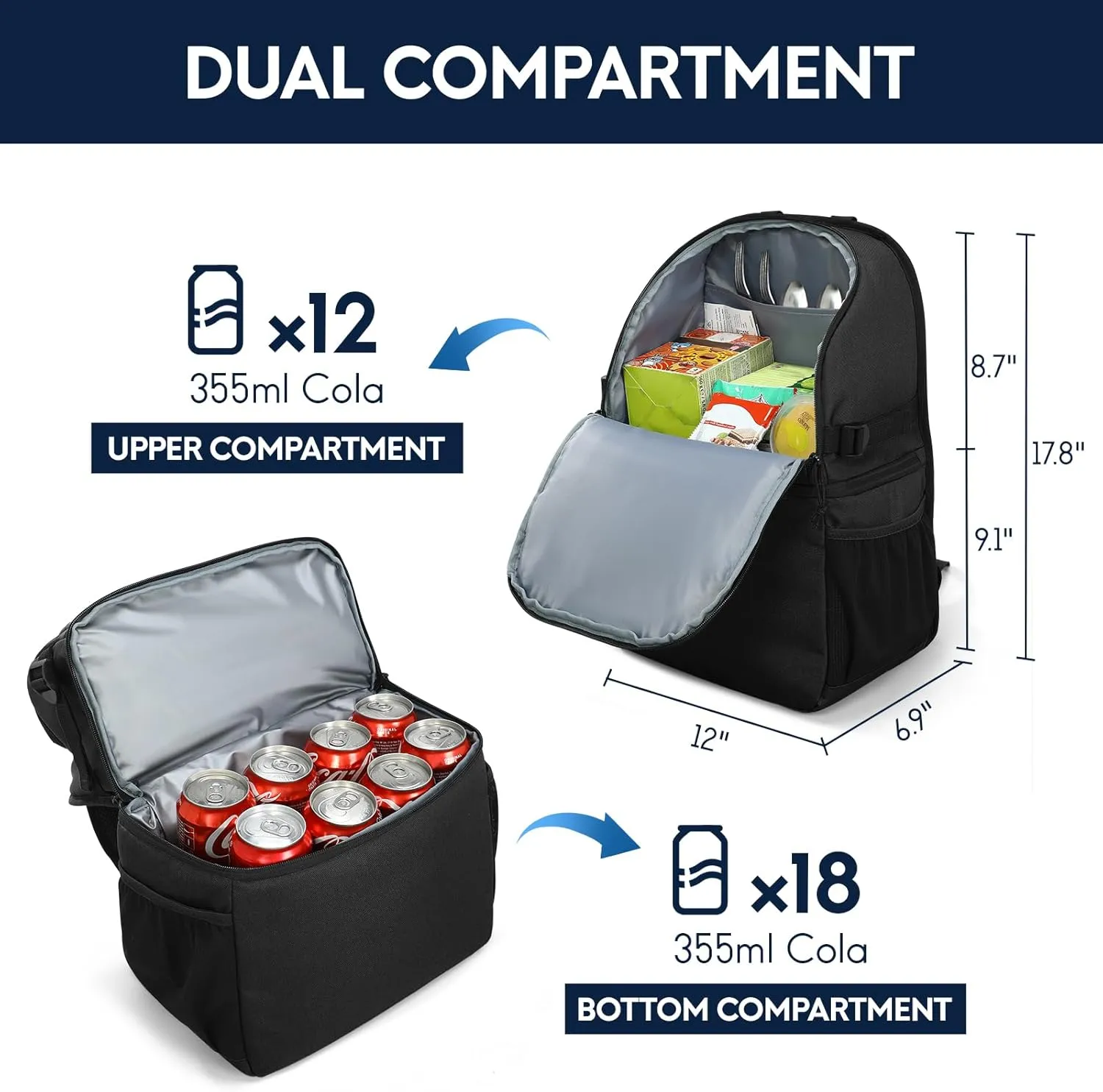 Haimont Cooler Backpack Insulated Double Deck for Men Women, 30 Cans Lunch Backpack Leakproof for Hiking Beach Travel Work