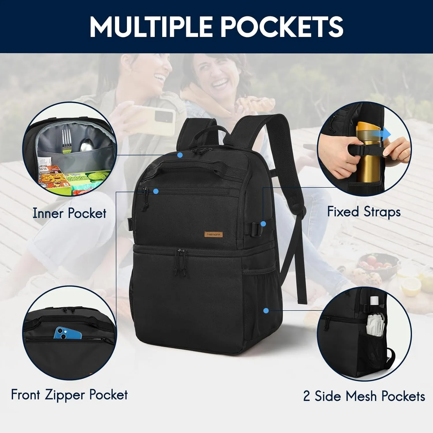 Haimont Cooler Backpack Insulated Double Deck for Men Women, 30 Cans Lunch Backpack Leakproof for Hiking Beach Travel Work