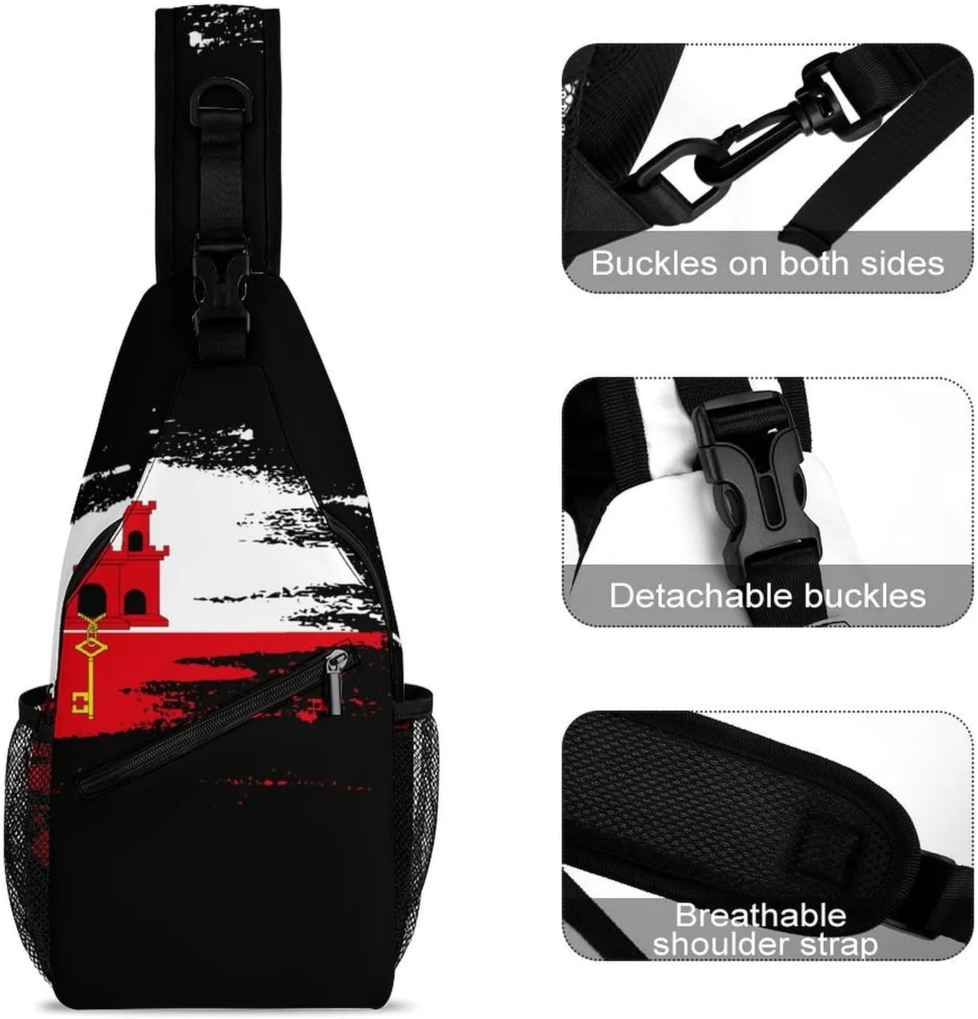 Haiti Flag Painted Sling Bag Crossbody Chest Bag Shoulder Bag For Travel Hiking Cycling Camping