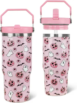 Halloween Tumbler with Handle & Flip Straw Pumpkin Ghost Gifts Bat Coffee Travel Mug Insulated Water Bottle Cup Goth Halloween Decor Gifts-30 OZ(1PCS)