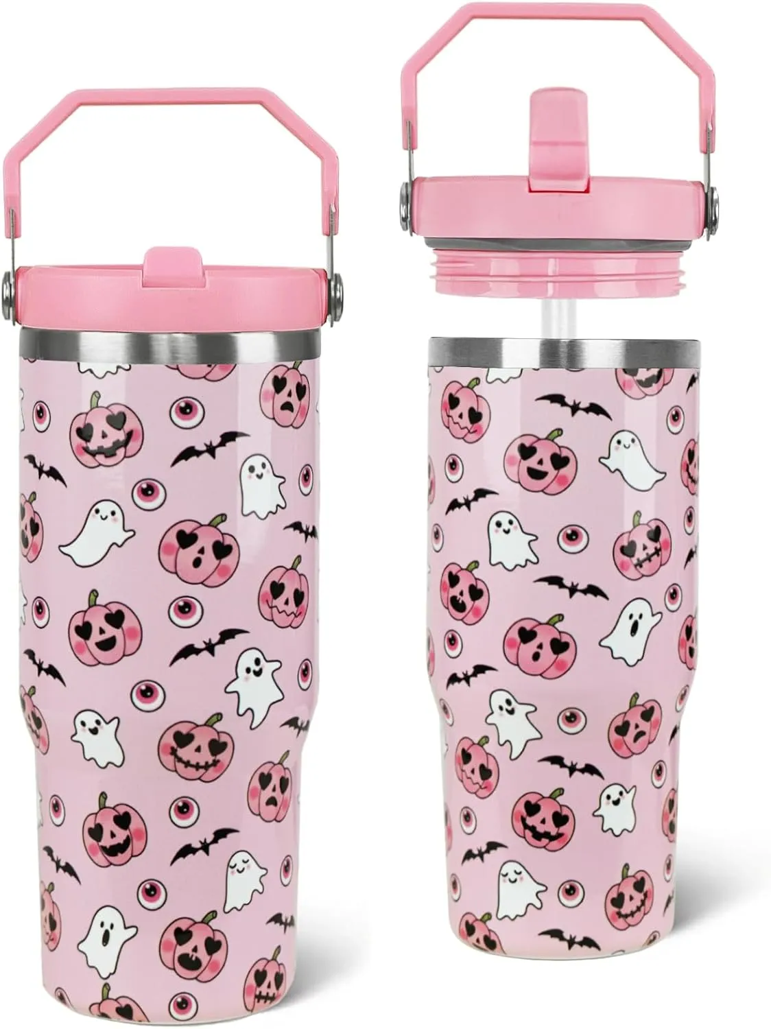Halloween Tumbler with Handle & Flip Straw Pumpkin Ghost Gifts Bat Coffee Travel Mug Insulated Water Bottle Cup Goth Halloween Decor Gifts-30 OZ(1PCS)