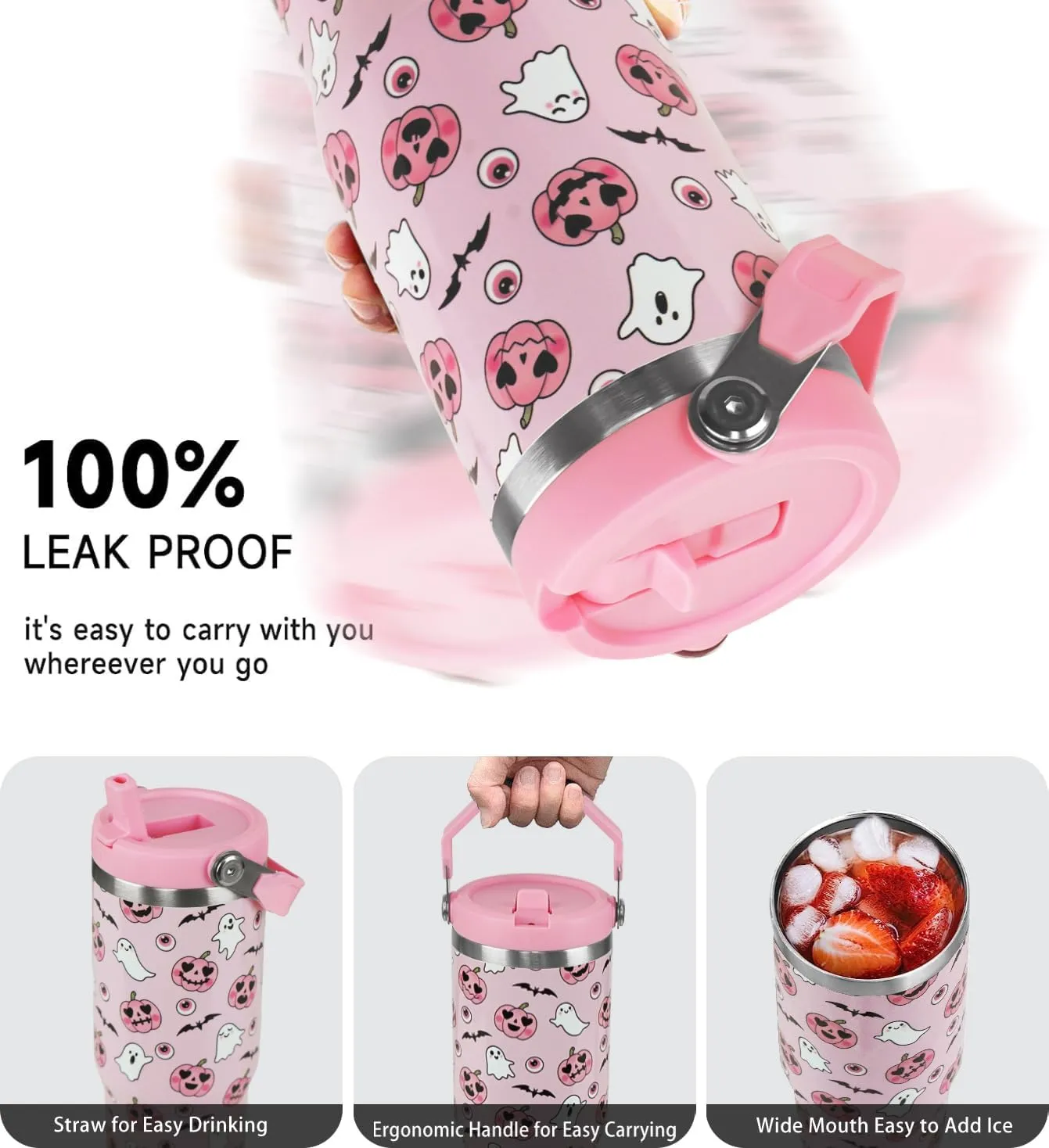 Halloween Tumbler with Handle & Flip Straw Pumpkin Ghost Gifts Bat Coffee Travel Mug Insulated Water Bottle Cup Goth Halloween Decor Gifts-30 OZ(1PCS)