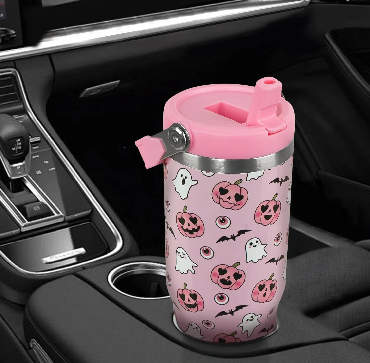 Halloween Tumbler with Handle & Flip Straw Pumpkin Ghost Gifts Bat Coffee Travel Mug Insulated Water Bottle Cup Goth Halloween Decor Gifts-30 OZ(1PCS)