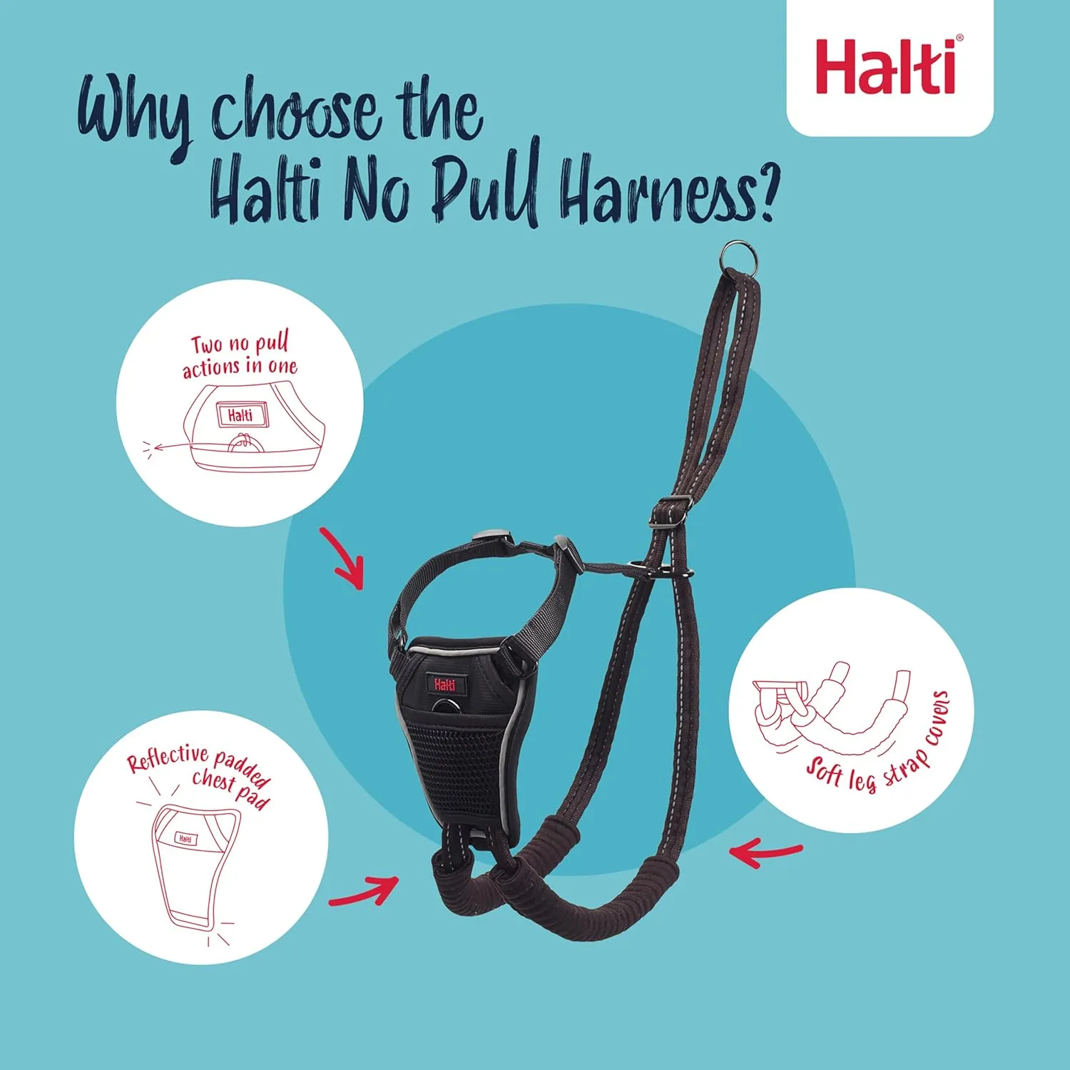 HALTI No Pull Harness - to Stop Your Dog Pulling on The Leash. Adjustable, Lightweight and Easy to Use. Reflective Dog Training Harness for Large Dogs (Size L),Black
