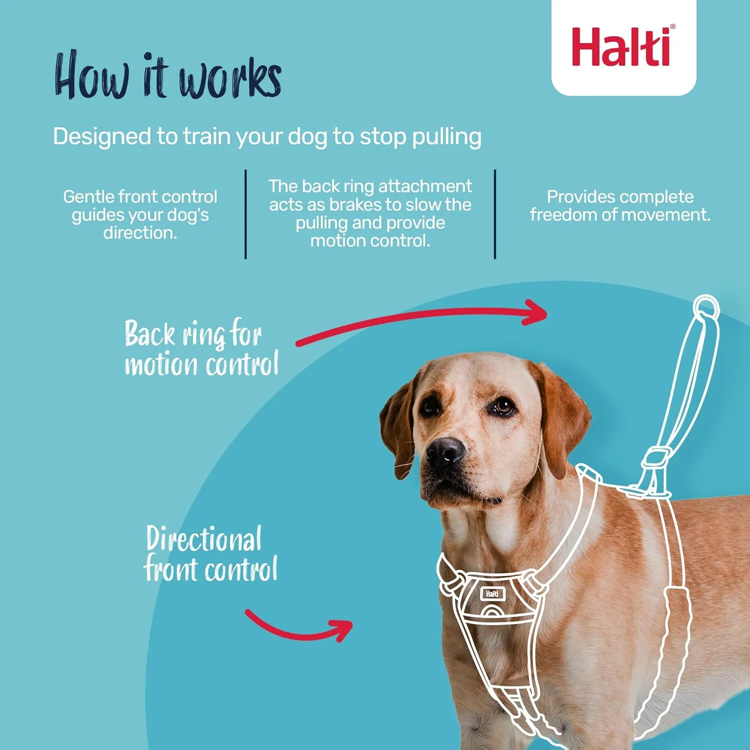 HALTI No Pull Harness - to Stop Your Dog Pulling on The Leash. Adjustable, Lightweight and Easy to Use. Reflective Dog Training Harness for Medium Dogs (Size M, Cobalt Blue)