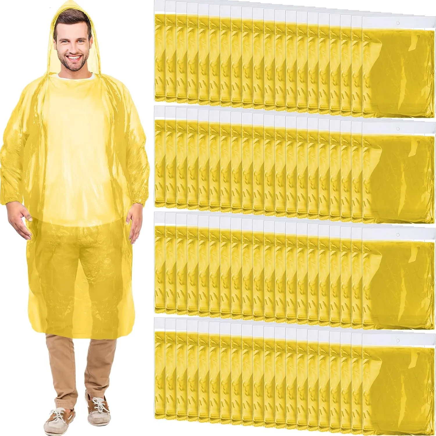 Handepo 100 Pack of Adult Rain Ponchos with Hood Disposable Plastic Rain Ponchos Bulk Emergency Raincoat for Men Women Adult
