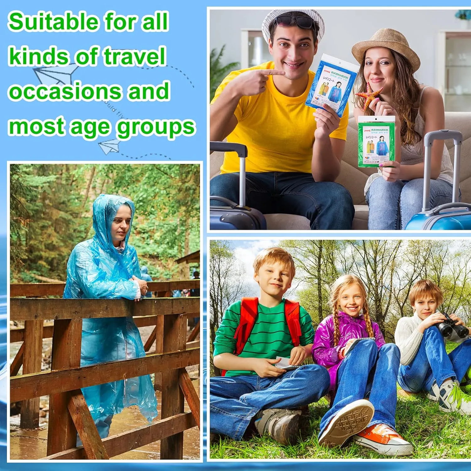 Handepo 100 Pack of Adult Rain Ponchos with Hood Disposable Plastic Rain Ponchos Bulk Emergency Raincoat for Men Women Adult