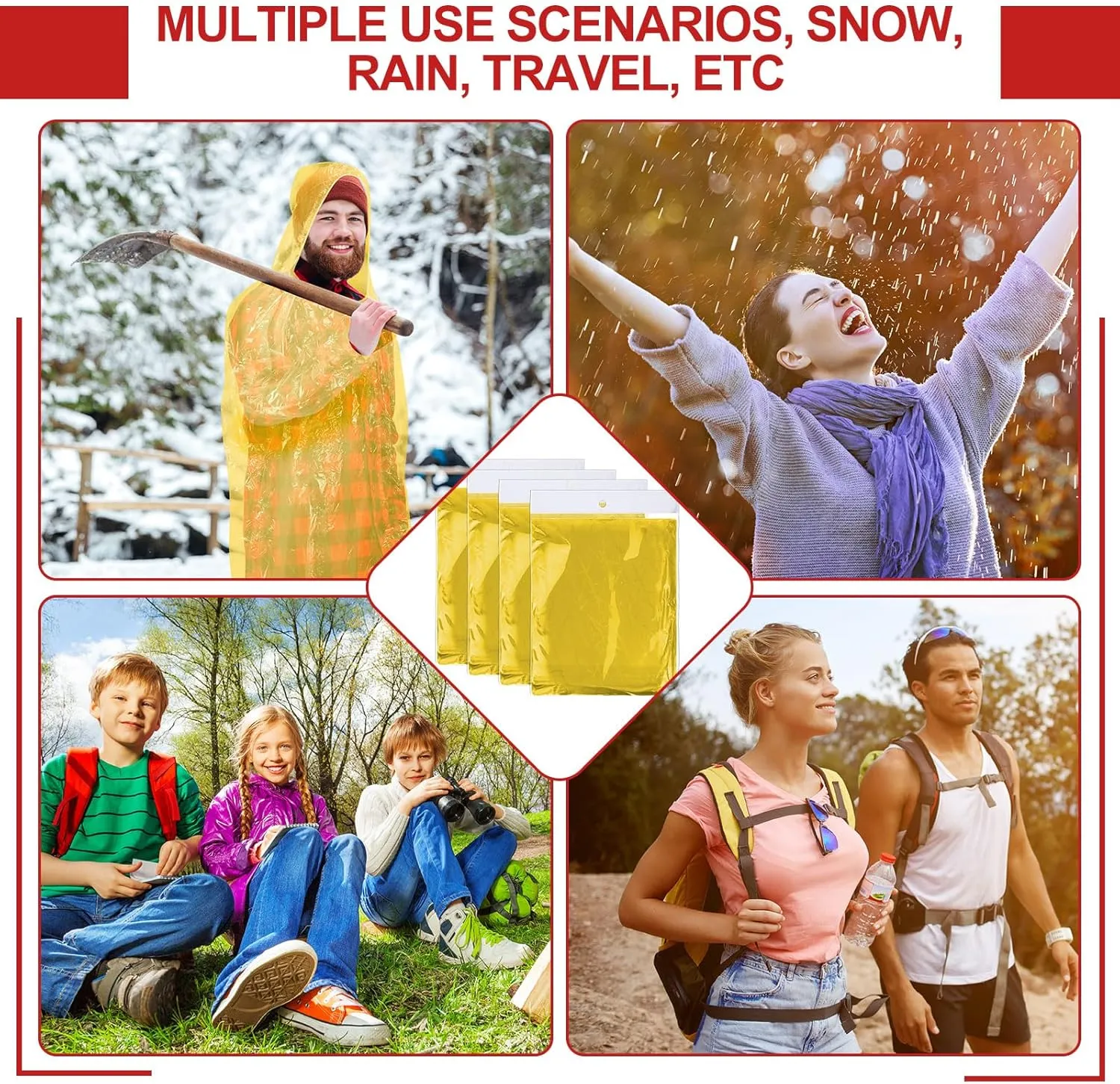 Handepo 100 Pack of Adult Rain Ponchos with Hood Disposable Plastic Rain Ponchos Bulk Emergency Raincoat for Men Women Adult