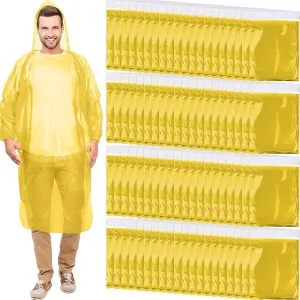 Handepo 100 Pack of Adult Rain Ponchos with Hood Disposable Plastic Rain Ponchos Bulk Emergency Raincoat for Men Women Adult