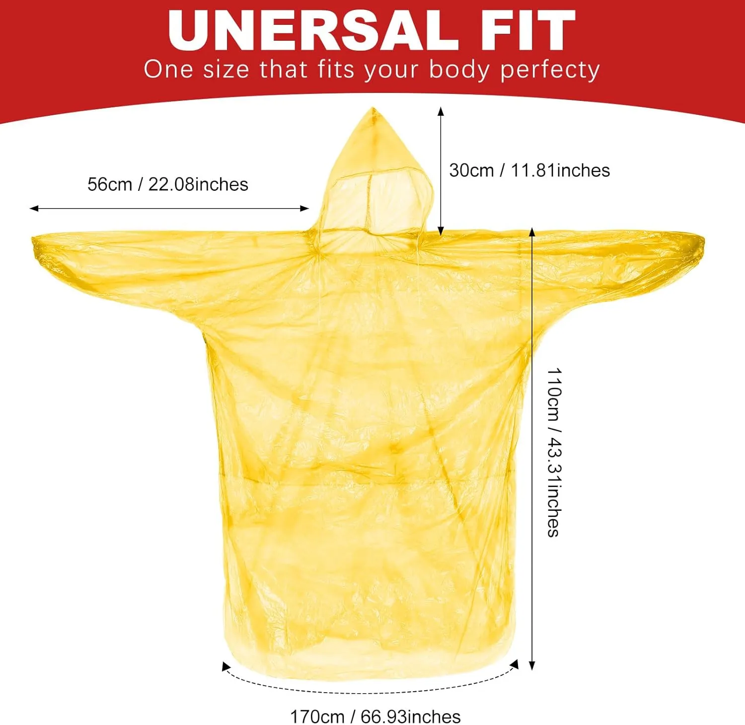 Handepo 100 Pack of Adult Rain Ponchos with Hood Disposable Plastic Rain Ponchos Bulk Emergency Raincoat for Men Women Adult