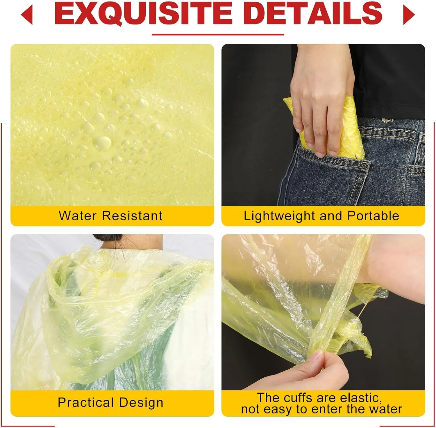Handepo 100 Pack of Adult Rain Ponchos with Hood Disposable Plastic Rain Ponchos Bulk Emergency Raincoat for Men Women Adult
