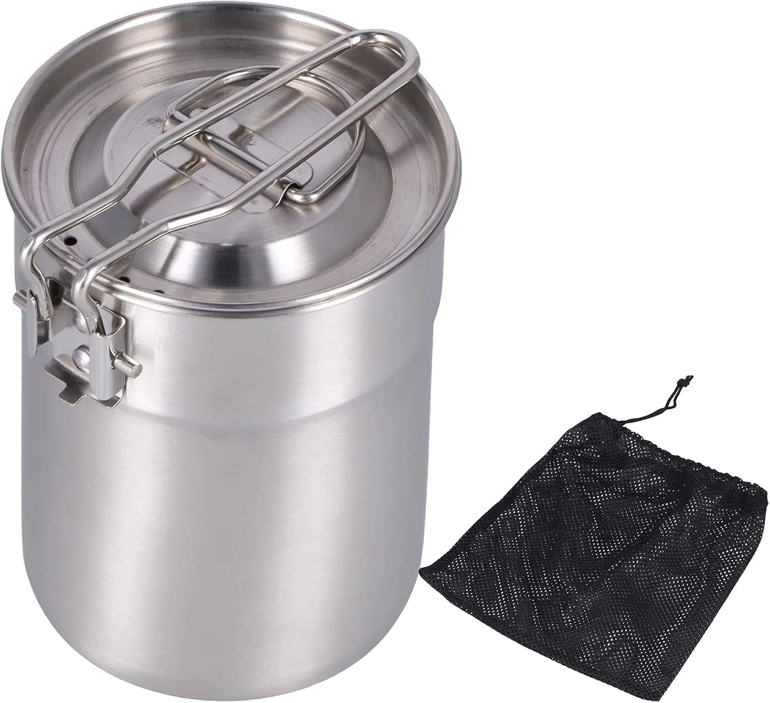 HarmonyBliss Portable Black 1L Camping Coffee Maker Pot Foldable Handle & Lid Travel Campfire Brewing